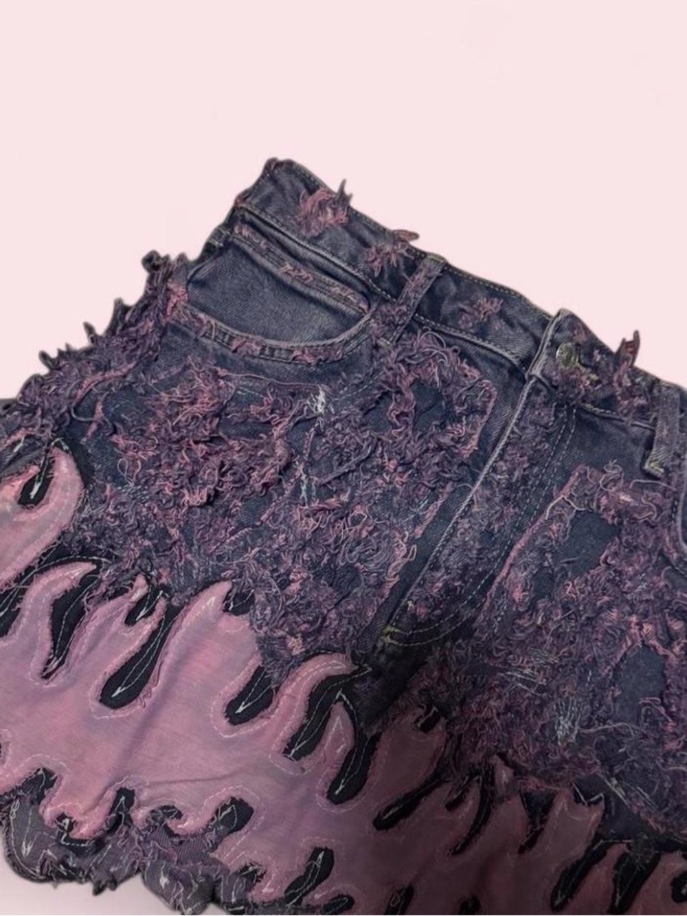 Forever 21 Black Denim Mini Skirt with Pink Flame Hem